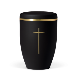 Urna natural veludo antracite c/ cruz dourada