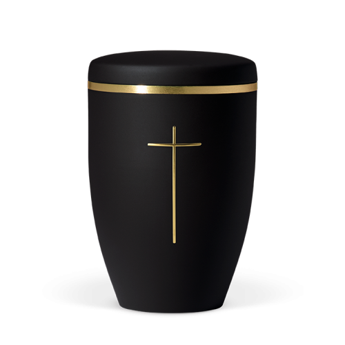 Urna natural veludo antracite c/ cruz dourada