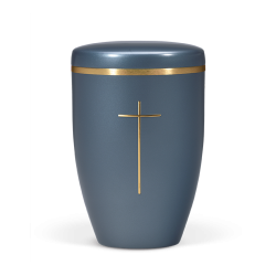 Urna natural veludo antracite c/ cruz dourada