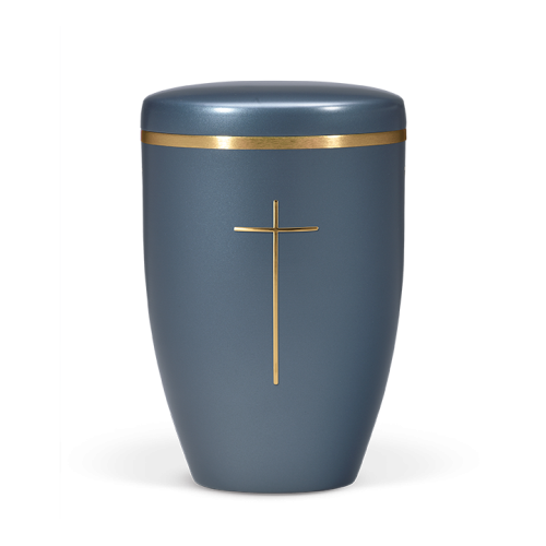 Urna natural veludo antracite c/ cruz dourada