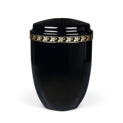 Urna aço preta c/folhas decorativas