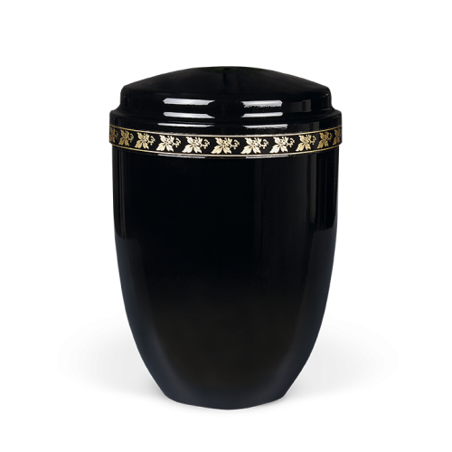 Urna aço preta c/folhas decorativas