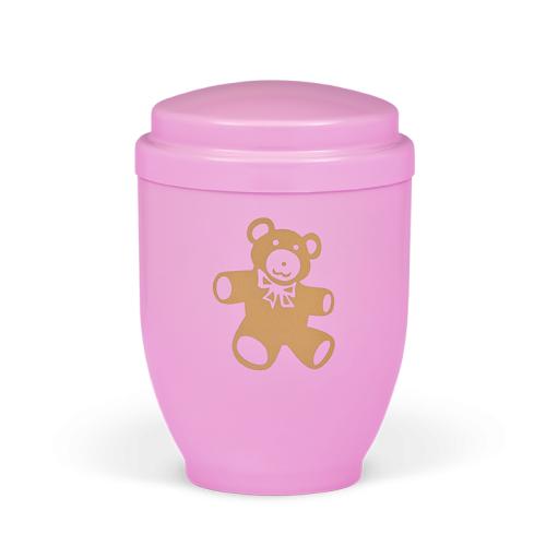 Urna aço rosa c/ ursinho dourado